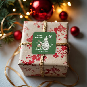 Traditional Rustic Merry Christmas Square Sticker