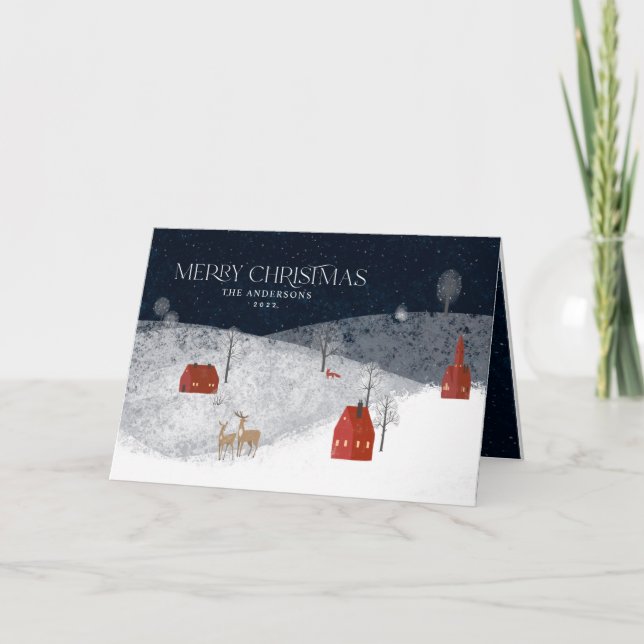 Traditional Rustic Navy 1 photo Merry Christmas Ho Holiday Card (Front)