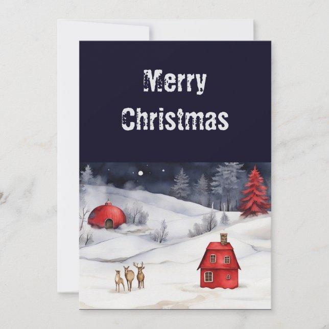 Traditional Rustic Navy Red Winter Holiday Card (Front)