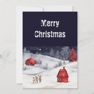 Traditional Rustic Navy Red Winter Holiday Card