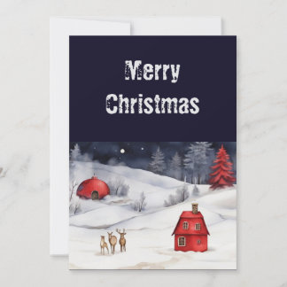 Traditional Rustic Navy Red Winter Holiday Card
