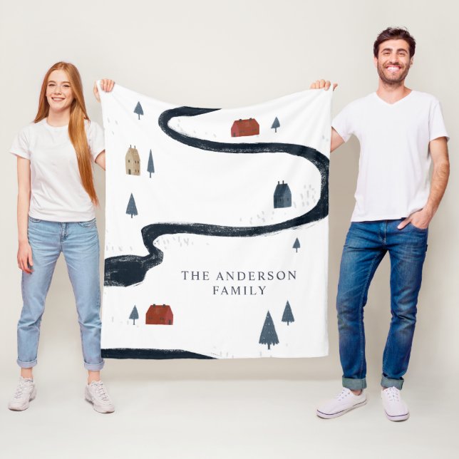 Traditional Rustic Navy Red Winter Merry Christmas Fleece Blanket (In Situ)