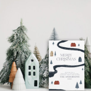 Traditional Rustic Navy Red Winter Merry Christmas Holiday Card