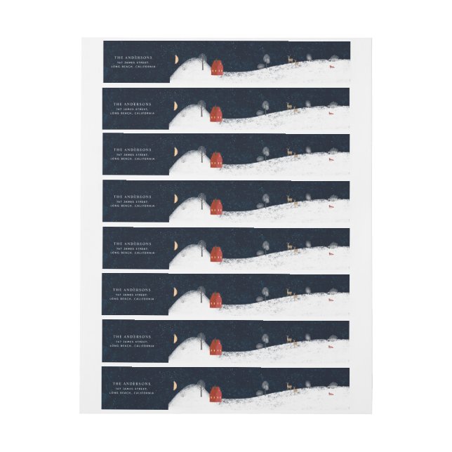 Traditional Rustic Navy Red Winter Merry Christmas Wraparound Address Label (Sheet)