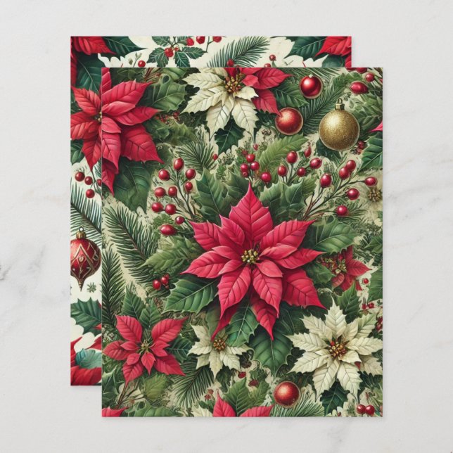 Traditional Rustic Red Poinsettia Scrapbook Paper (Front/Back)