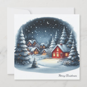 Traditional Rustic Watercolor Christmas Houses Holiday Card