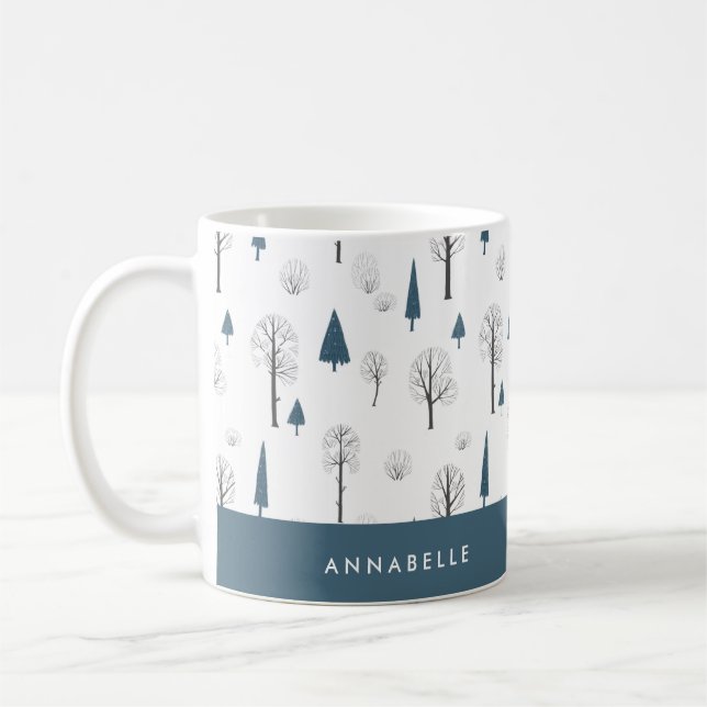 Traditional Rustic Winter forest blue Christmas Coffee Mug (Left)