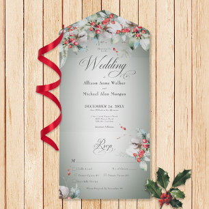Traditional Rustic Winter Holly Berries Dinner All In One Invitation