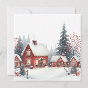 Traditional Rustic Winter Houses Merry Christmas Holiday Card