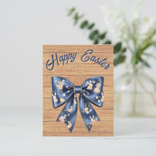 Traditional rustic wooden ribbon Happy Easter Holiday Card