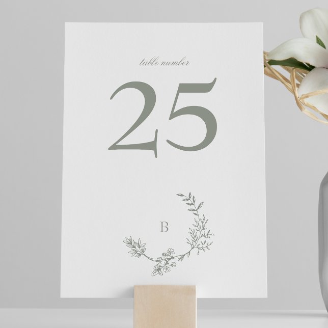 Traditional Sage Green Floral Wreath Monogram Table Number (Creator Uploaded)