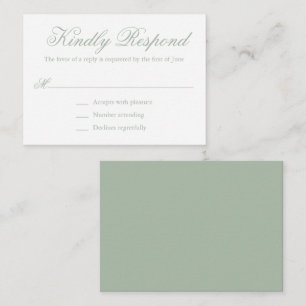 Traditional Sage Green Formal Mini Wedding RSVP Card