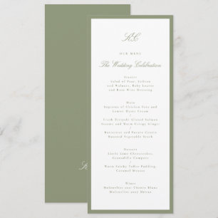 Traditional Sage Green Monogram Wedding Menu