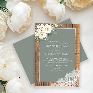 Traditional Sage Green Rustic Wood Script Wedding Invitation