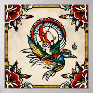 Traditional Sailor Jerry-Inspired Flash Tattoo Can Poster