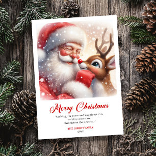Traditional Santa And Rudolph Holiday Greeting  Card