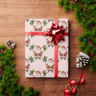 Traditional Santa Claus Christmas Holiday Holly Wrapping Paper