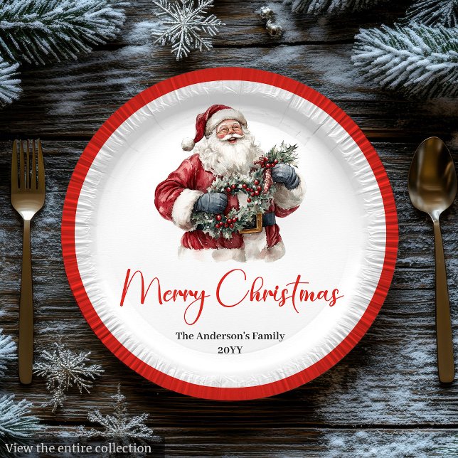 Traditional Santa Claus Cozy Red White Dinner  Paper Plate (Traditional Santa Claus Cozy Red White Dinner Plate)