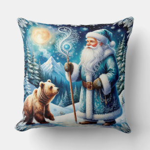 Traditional Santa Claus in Festive Winter Scene Cushion