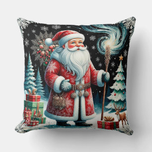 Traditional Santa Claus in Festive Winter Scene Cushion