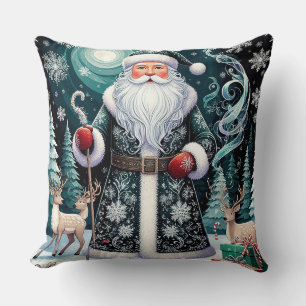 Traditional Santa Claus in Festive Winter Scene Cushion