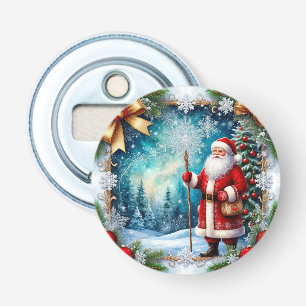 Traditional Santa Claus in Winter Wonderland Bottle Opener