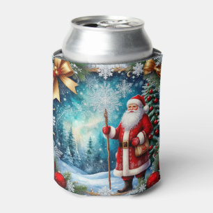 Traditional Santa Claus in Winter Wonderland Can Cooler