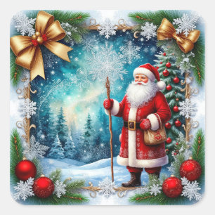 Traditional Santa Claus in Winter Wonderland Square Sticker