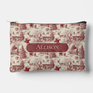 Traditional Santa Claus Red on Cream Toile De Jouy Accessory Pouch
