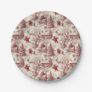 Traditional Santa Claus Red on Cream Toile De Jouy Paper Plate