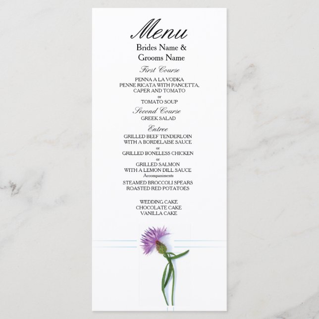 Traditional Scottish and Celtic Wedding Thistle Th Menu (Front)