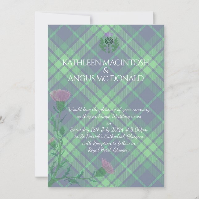Traditional Scottish Tartan and Scotland Thistle Invitation (Front)