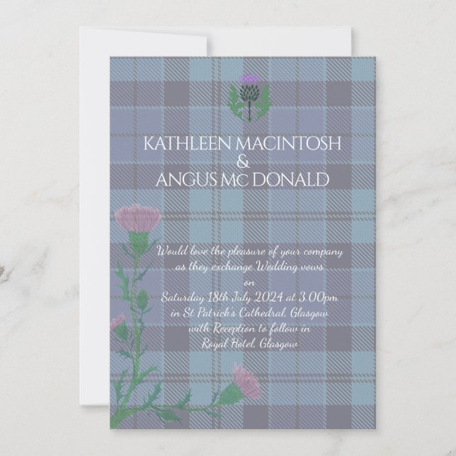 Traditional Scottish Tartan and Scotland Thistle Invitation (Front)