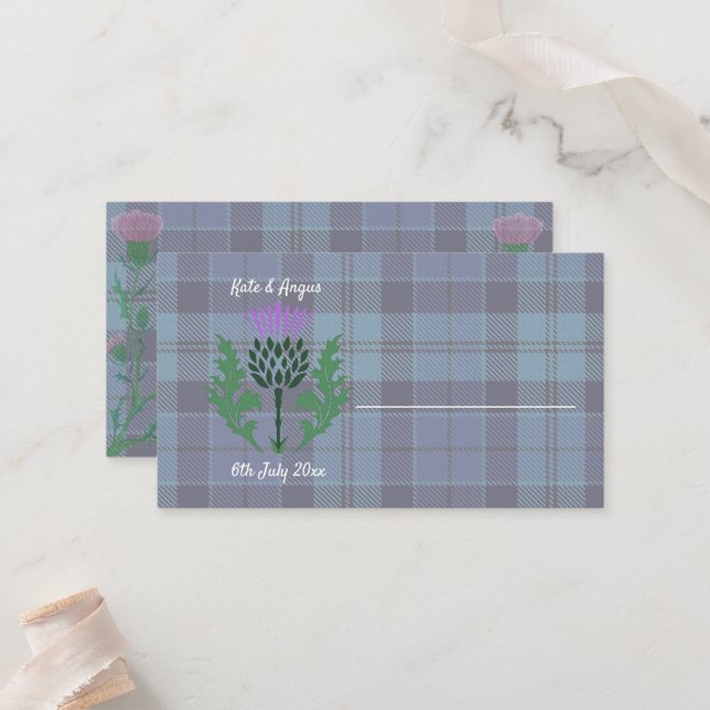 Traditional Scottish Tartan and Scotland Thistle Place Card (Front/Back In Situ)