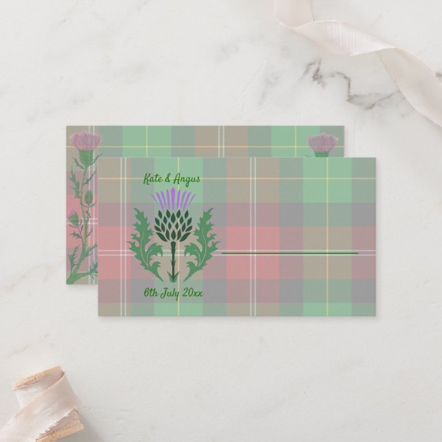 Traditional Scottish Tartan and Scotland Thistle Place Card (Front/Back In Situ)
