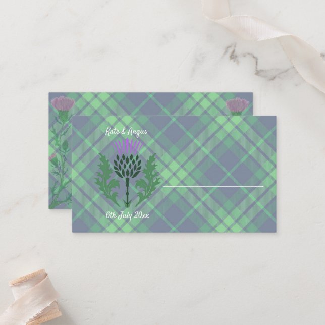 Traditional Scottish Tartan and Scotland Thistle Place Card (Front/Back In Situ)