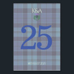 Traditional Scottish Tartan and Scotland Thistle Table Number<br><div class="desc">Designed for lovers of Scotland and Scottish culture everywhere. All text is fully customisable. The traditional flower and emblem of Scotland, the thistle and this combined with the delicate background of a blue Scottish tartan ensure that this beautiful double sided table number shows a love and respect for all things...</div>