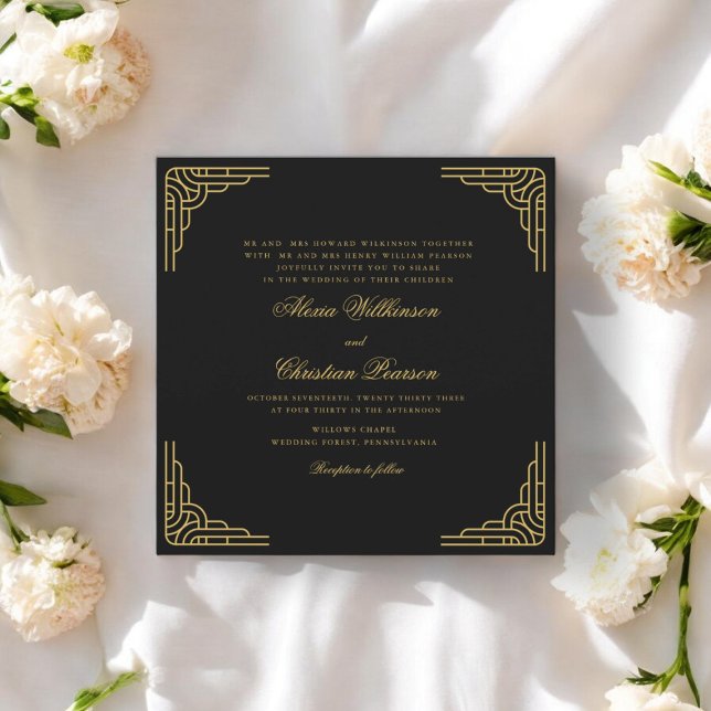  traditional script black gold wedding invitation (MODERN GOLD AND BLACK SCRIPT WEDDING INVITATION , TIE THE KNOT IN STYLE )