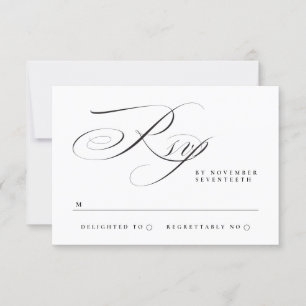 Traditional Simple Calligraphy Black Tie Wedding RSVP Card