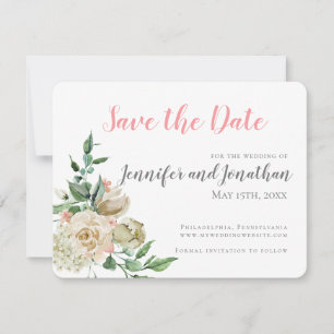 Traditional Simple White Rose Save the Date