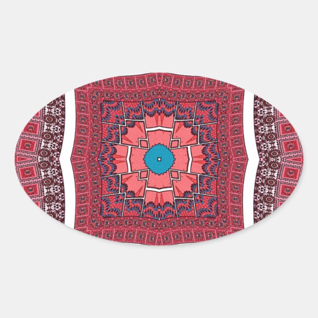 Traditional Sindhi Culture Ajrak Pattern Art Print Oval Sticker (Front)