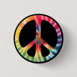 Traditional Sixties Peace Symbol with Tie-Dye 3 Cm Round Badge