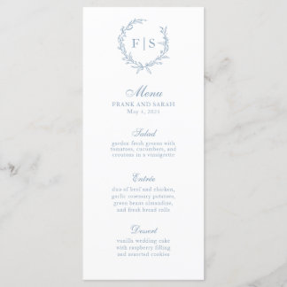 Traditional Slate Blue Wreath Monogram Menu