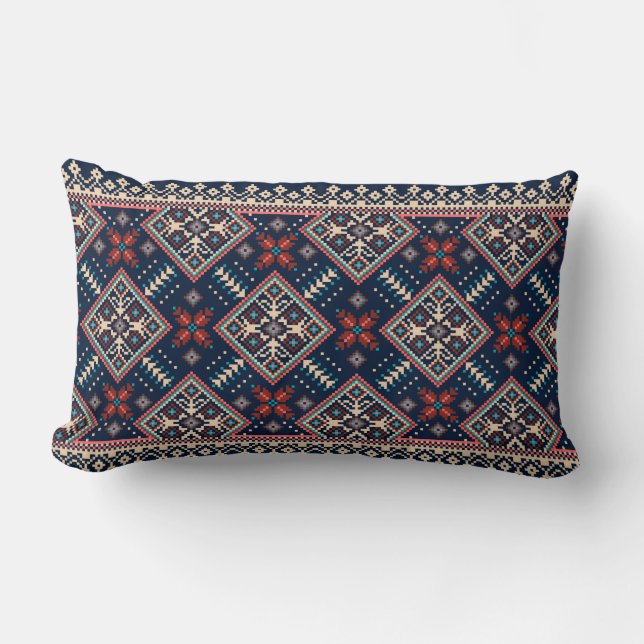 Traditional Slavic Embroidery Lumbar Cushion (Front)