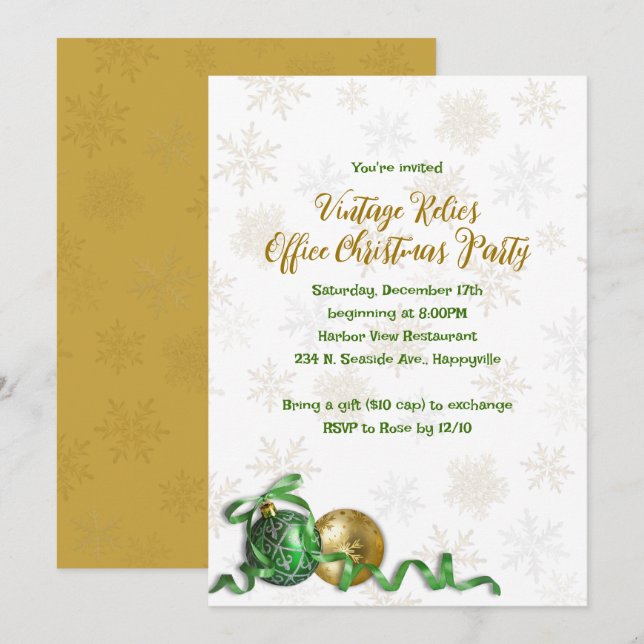 Traditional Snowflakes Office Christmas Party Invitation (Front/Back)