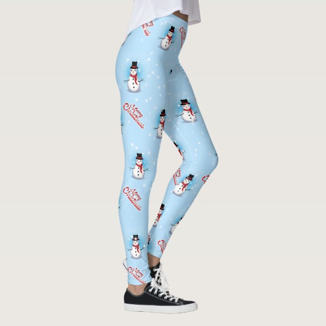 Traditional Snowman with Merry Christmas on BLUE Leggings (Right)