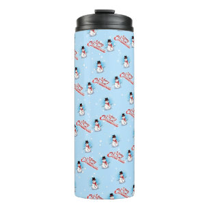 Traditional Snowman withT Merry Christmas on BLUE Thermal Tumbler