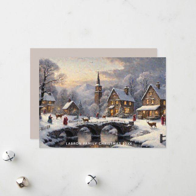 Traditional Snowy Winter Wonderland Personalised Holiday Card (Front/Back In Situ)