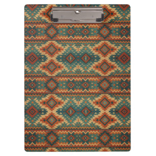 Traditional Southwestern rustic teal & brown Clipboard