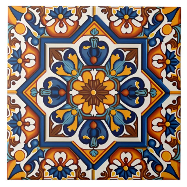 Traditional Spanish Mediterranean Decorative Tile (Front)